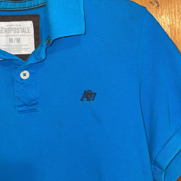 •AEROPOSTALÉ•MENS BRIGHT BLUE A87 LOGO COLLARED POLO SHIRT SIZE MEDIUM EUC - Picture 8 of 8